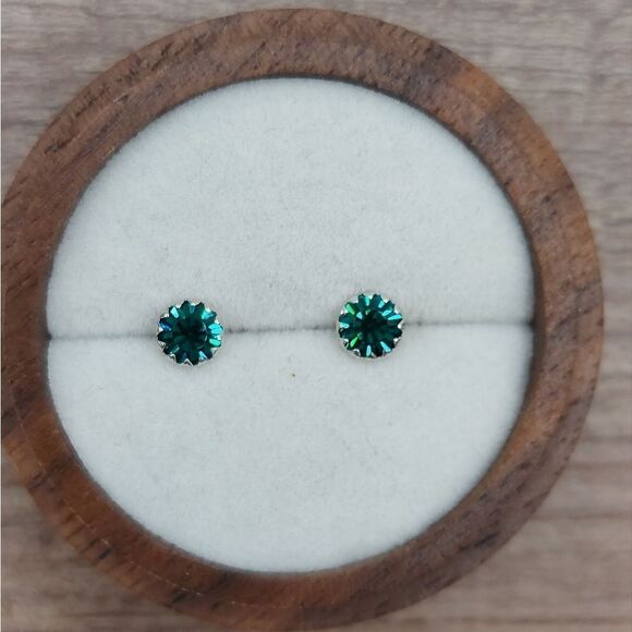 Platinum Plated 925 Silver May Birthstone CZ Stud Earrings - Picture 1 of 6